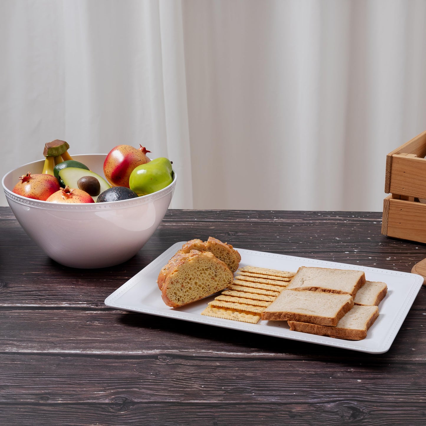 ZAROCRUS Melamine Beaded Serving Platters for Appetizer, Veggie, Charcuterie,Dessert, Set of 4, White Serving Trays for Party & Entertaining, Large Unbreakable Rectangular Party Platters, Dishes