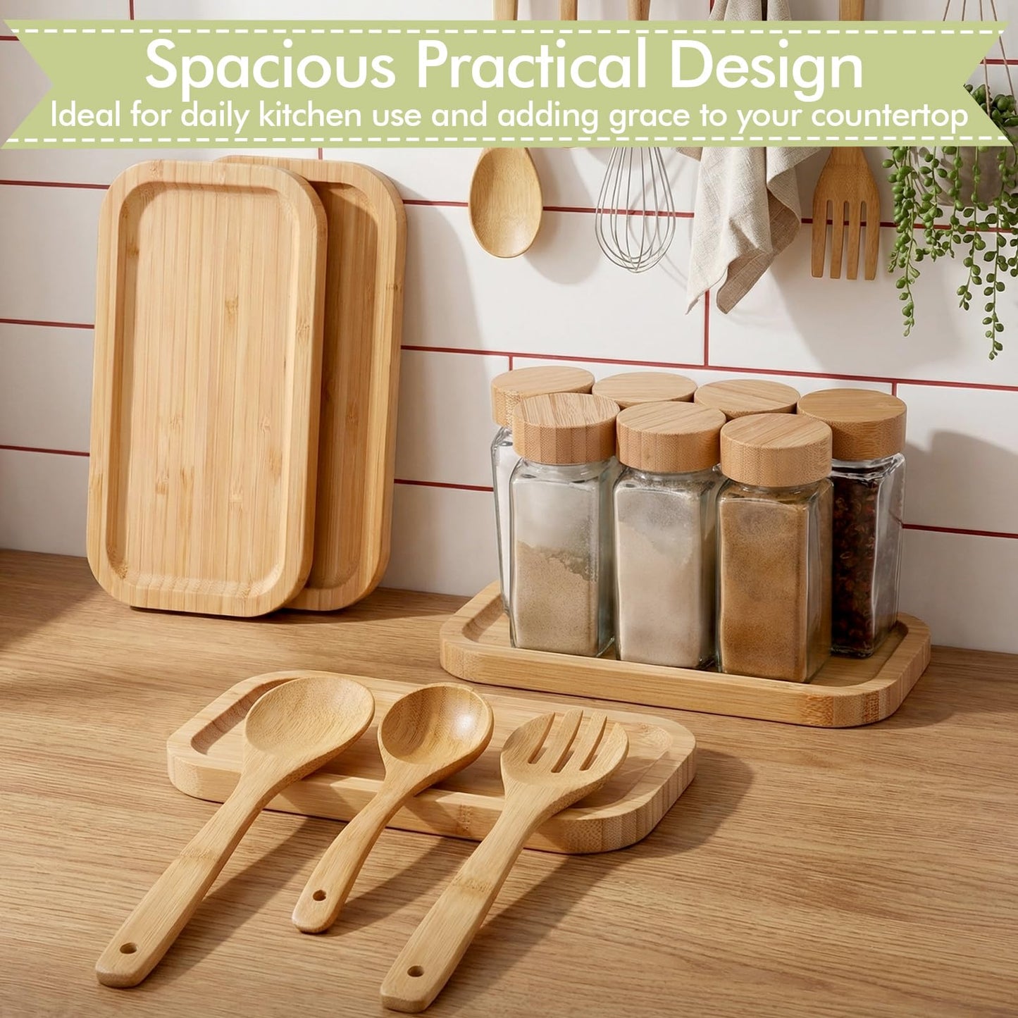 Honeydak 4 Pcs Large Wood Spoon Rest 8.3'' Bamboo Stove Top Spoon Holder Kitchen Counter Cooking Utensils Rest Farmhouse Food Serving Tray for Spatulas, Spoons, Turners