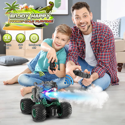 HappyGoLucky Dinosaur Toys for Boys, 1:16 Scale RC Monster Truck with Spray Roar LED Lights, Kids Toys for 4-8 Year Old Boys Gifts Toys Age 3 4 5 6 7, Outdoor Garden Toys Easter Gifts for Kids