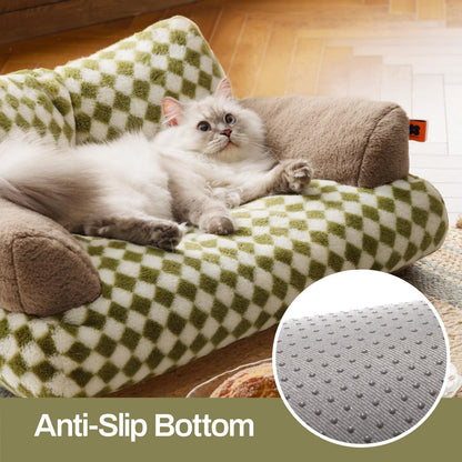 MEWOOFUN Cat Bed for Indoor Cats, Washable Dog Beds for Small Medium Dogs & Cats, Fluffy Cat Couch with Non-Slip Bottom (Green, 26.0" L X 19.0" W X 13.0" Th)