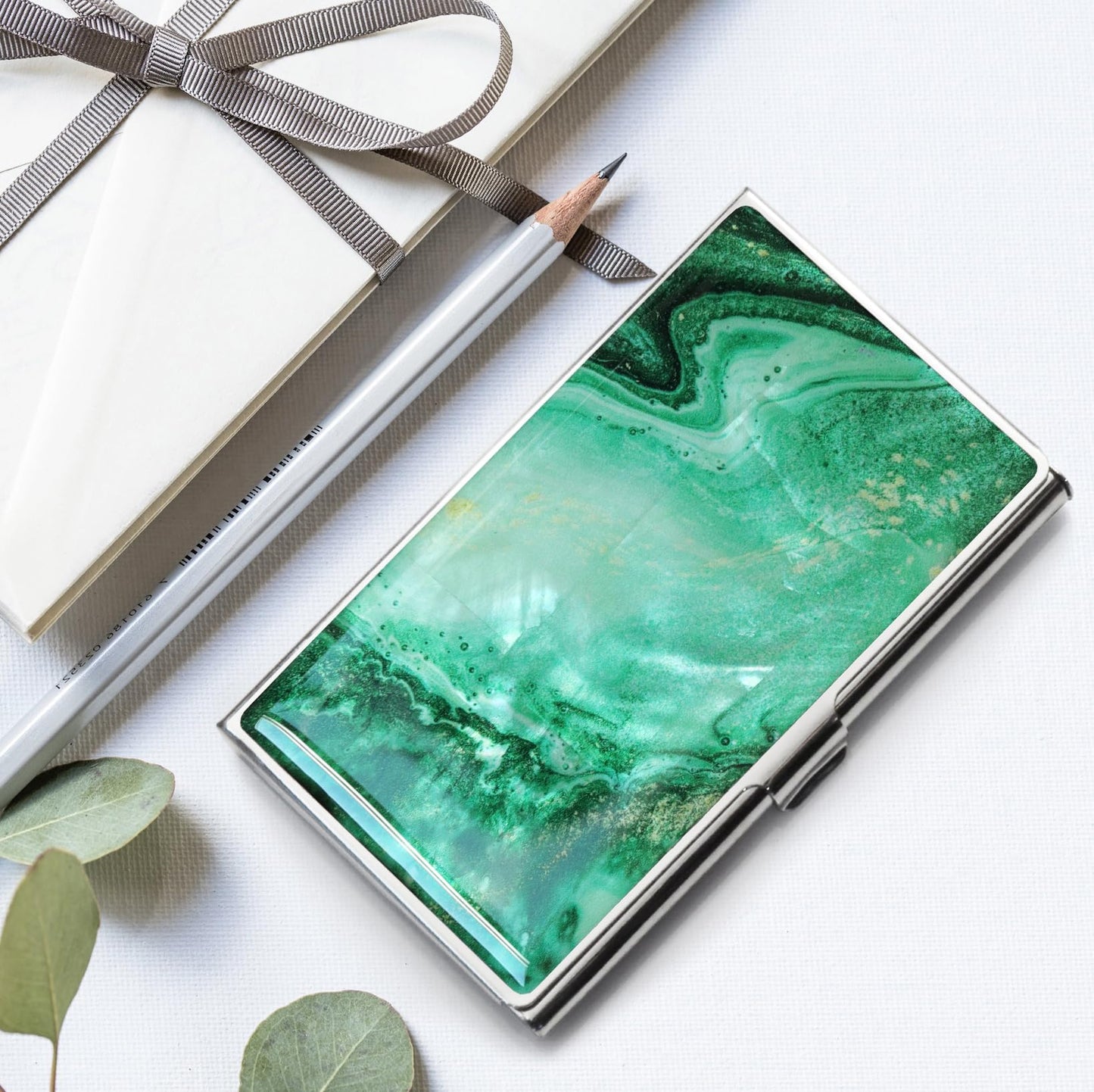 MADDesign Mother of Pearl Business Card Case Carrier Holder Wallet (Marble Green)