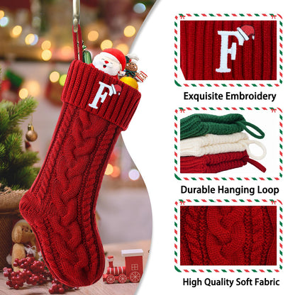 guccde Christmas Stockings with Initials, Personalized Embroidered Monogram 18 Inches Knitted Christmas Stockings Fireplace Xmas Stockings for Kids,Family Holiday Party Decoration Red Letter A