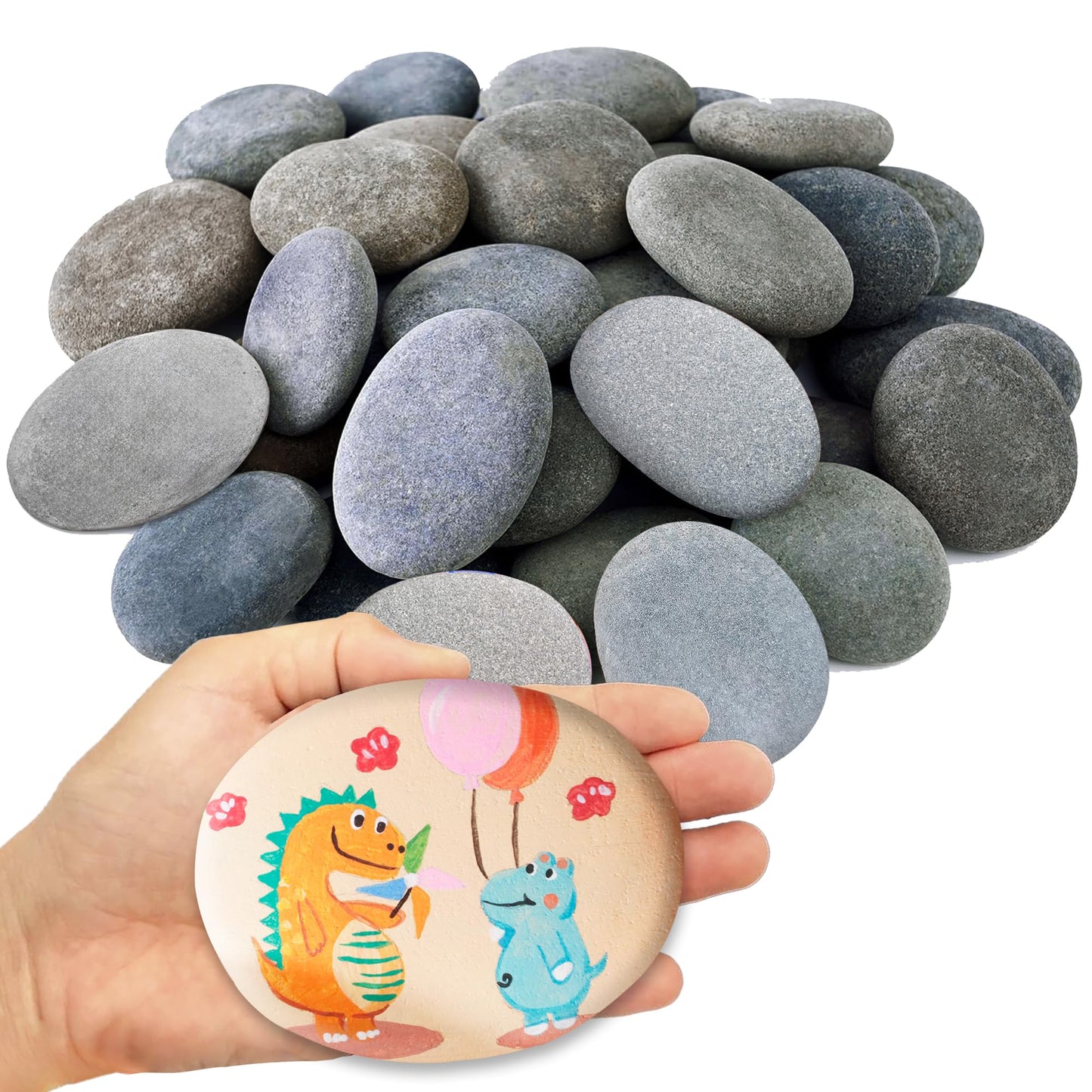 DALTACK 12 Pcs Large Rocks for Painting, Natural River Rocks, Flat River Rocks, 3-4 Inches Stones for Arts & Crafting