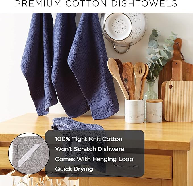 DII Basic Terry Collection Waffle Dishtowel Set, Solid Brown, 4 Piece