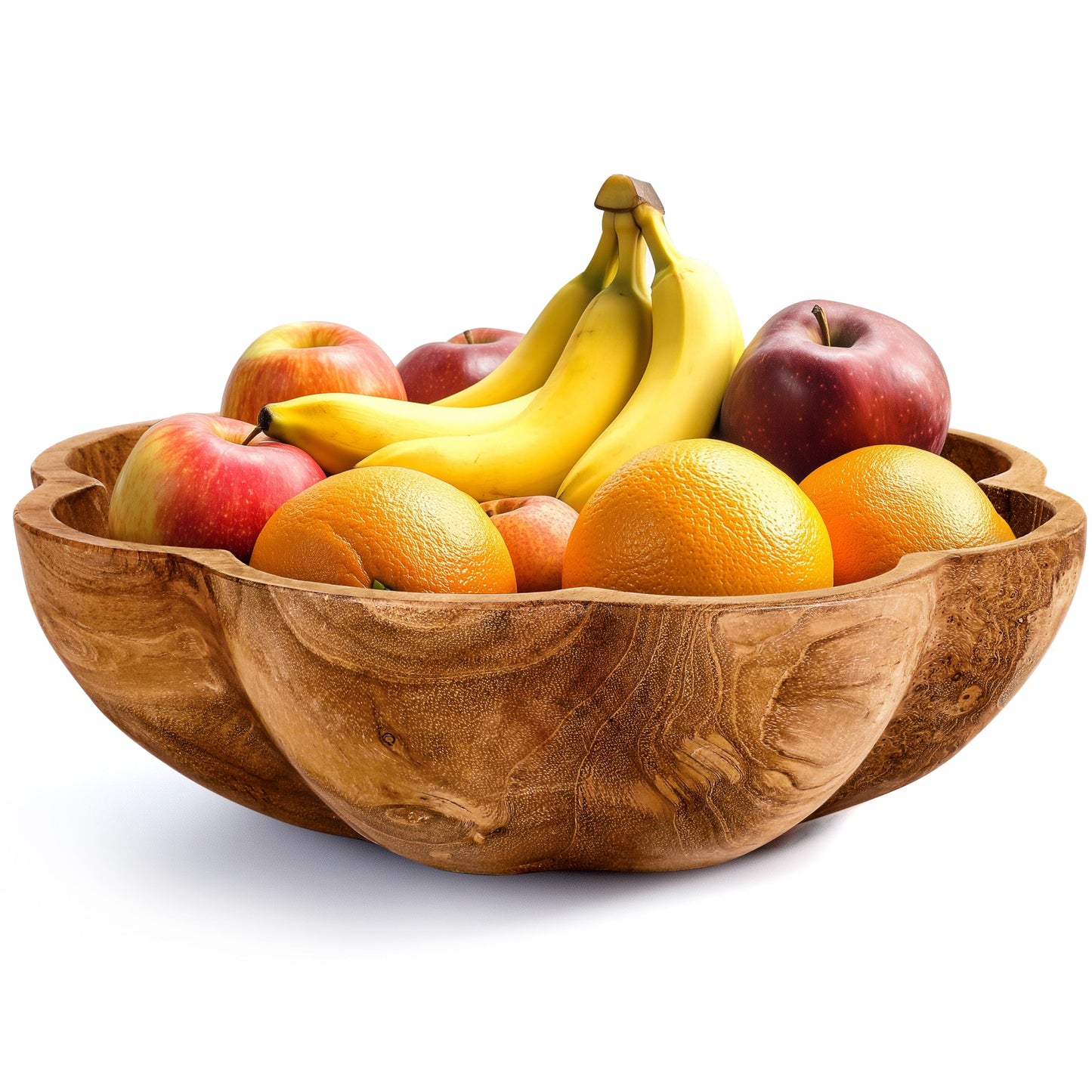Spaceneat Wooden Fruit Bowl for Kitchen Counter - 11.8" x 3.2" Large Teak Wood Serving Bowl for Food, Salad, Bread or Home Decor - Handcrafted by Artisans in Indonesia - Dining Decorative Centerpiece