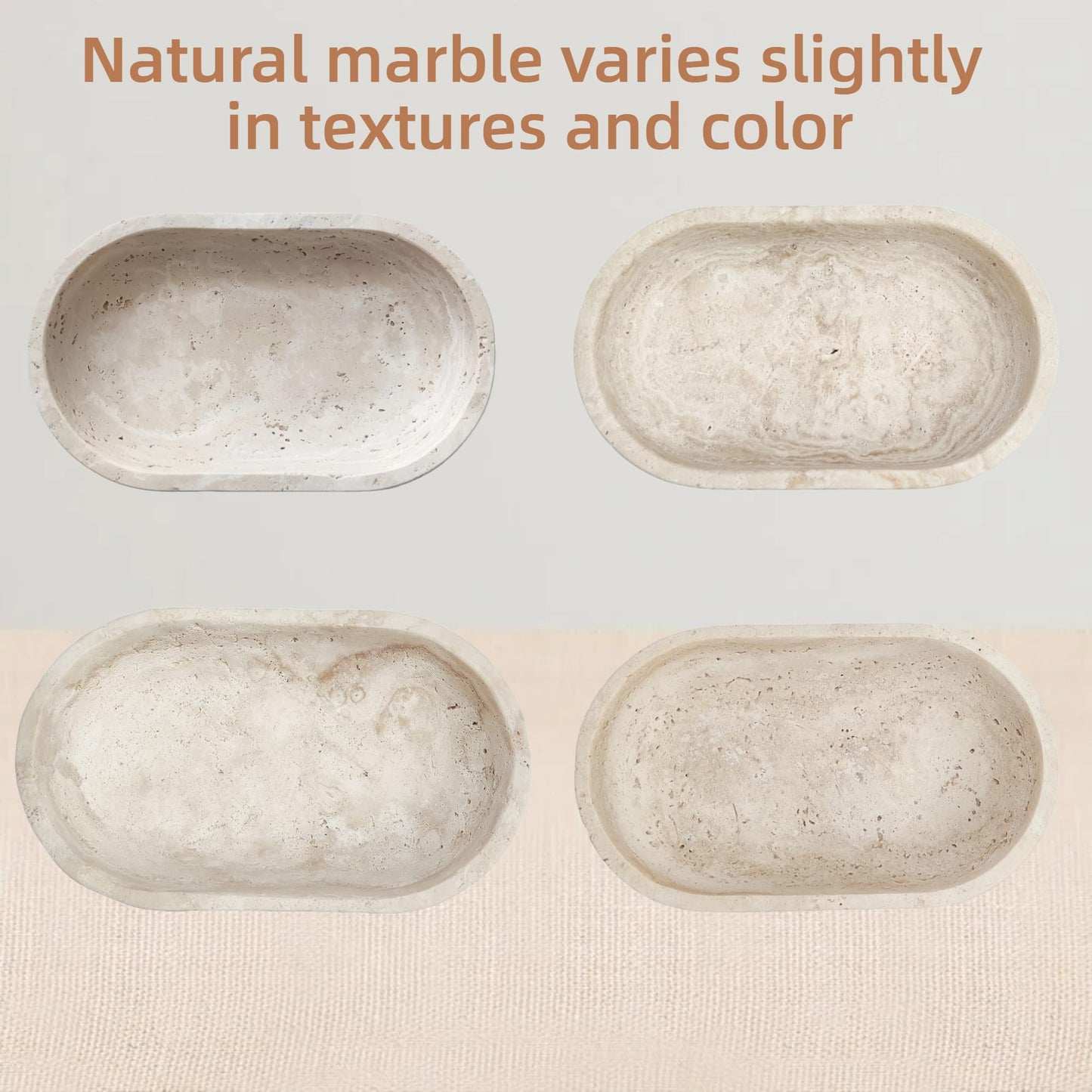GEOONA Natural Travertine Fruit Bowl, Multi-Functional Oval Stone Tray with Two Elevated Legs, Decorative Organizer for Fruit, Jewelry, Keys in Kitchen, Living Room, Entryway