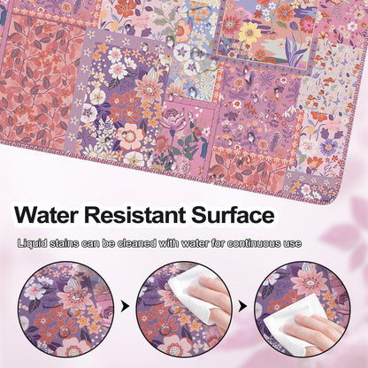iCasso Floral Desk Pad Mat, Large Mouse Pad, Desk Matt for Desktop, Anti-Slip XXL Big Mousepad with Stitched Edges for Computer Keyboard (Rose Pink)