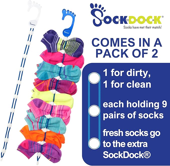 Sock Laundry Solution for Washing Drying & Storing Socks in Pairs, Clip & Hold