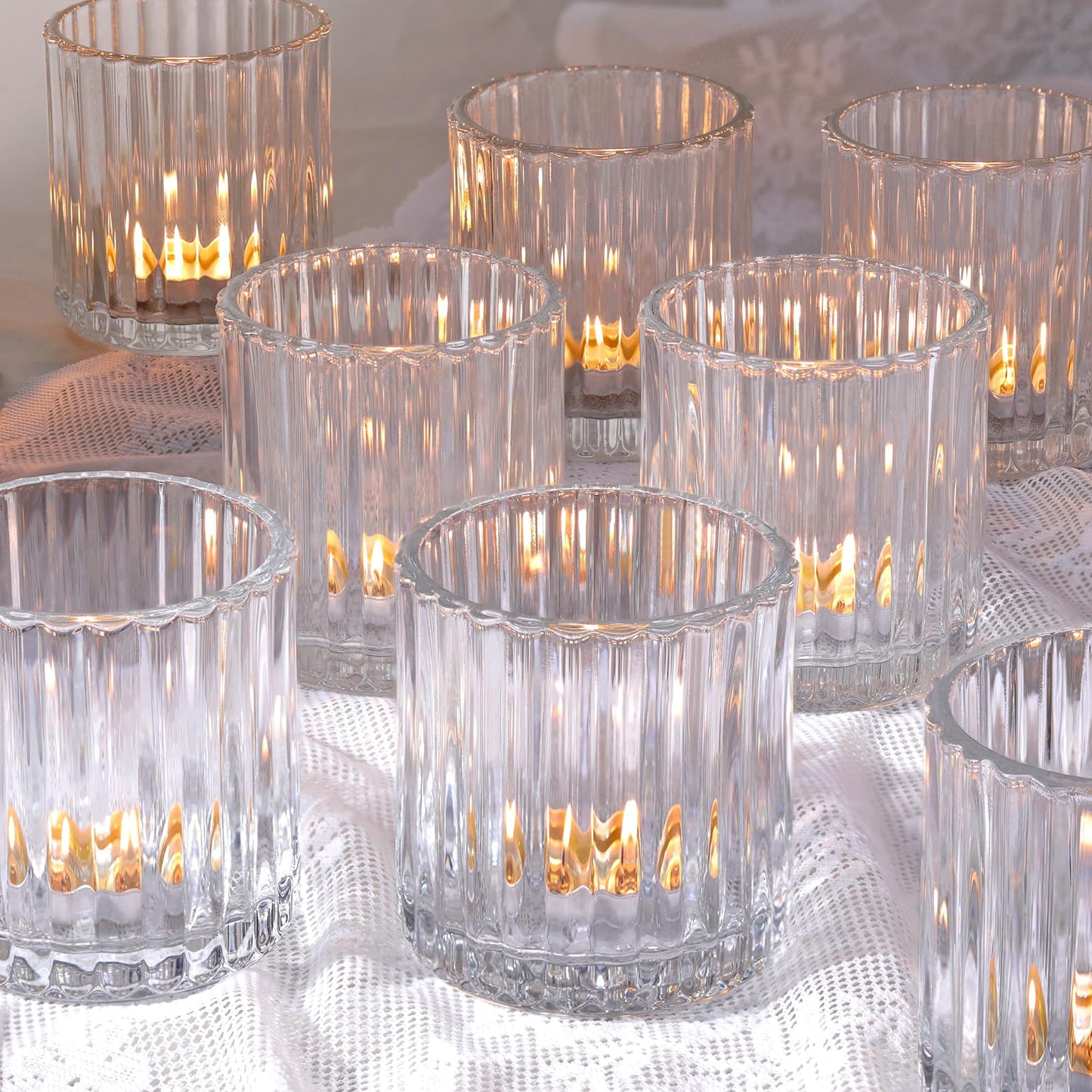 Lanttu 8 Pcs Glass Large Votive Candle Holders, 2.89 * 3.08in Tea Lights Candle Holders for Wedding Table Centerpieces, Boho Home Dinner Birthday Party Decor, Bridal Shower Holiday Decorations
