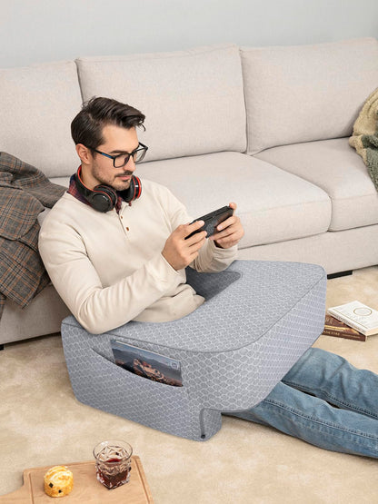 Comfyt Reading Pillow with Foam, Large Lap Desk Pillow with Pocket Arm Rest, Gaming Pillow in Bed and Floor, Sofa Back Support for Sitting Up Relaxation in Bed, with Washable Cover