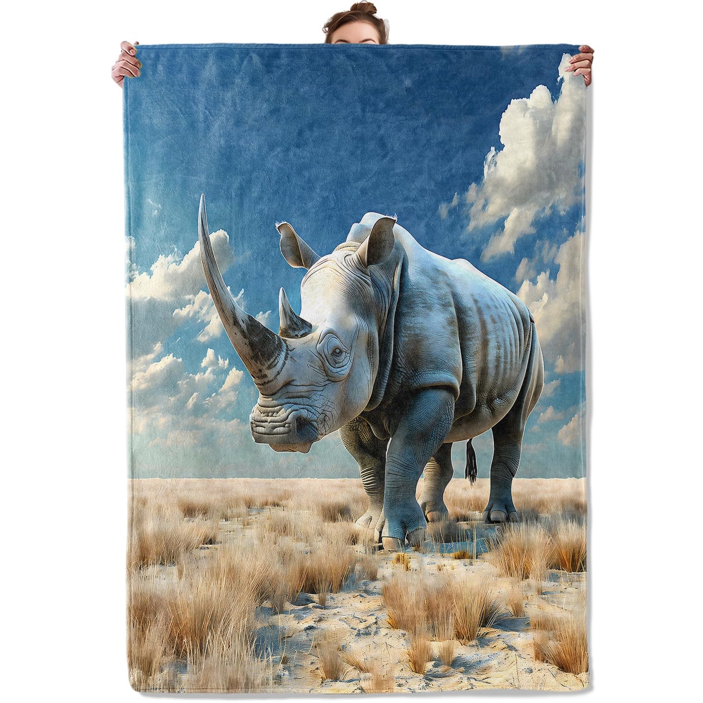 TRYYN Majestic Wilderness Rhino Throw Blanket for Couch Outdoor Camping Bedroom Decor, Bold Wildlife Theme, Super Soft Cozy Warm Lightweight Fleece Blankets Gifts for Kids Adults, 60x50 Inch