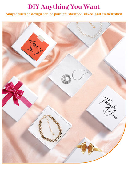 MESHA Cardboard Glossy Jewelry Gift Boxes, Cotton Filled Jewlery Box with Lids, White 3.5x3.5x1 Inch, Necklace Ring Bracelet Earring DisplayBox, Bulk Square Small Kraft Jewelry Gift Box, 96 Pieces
