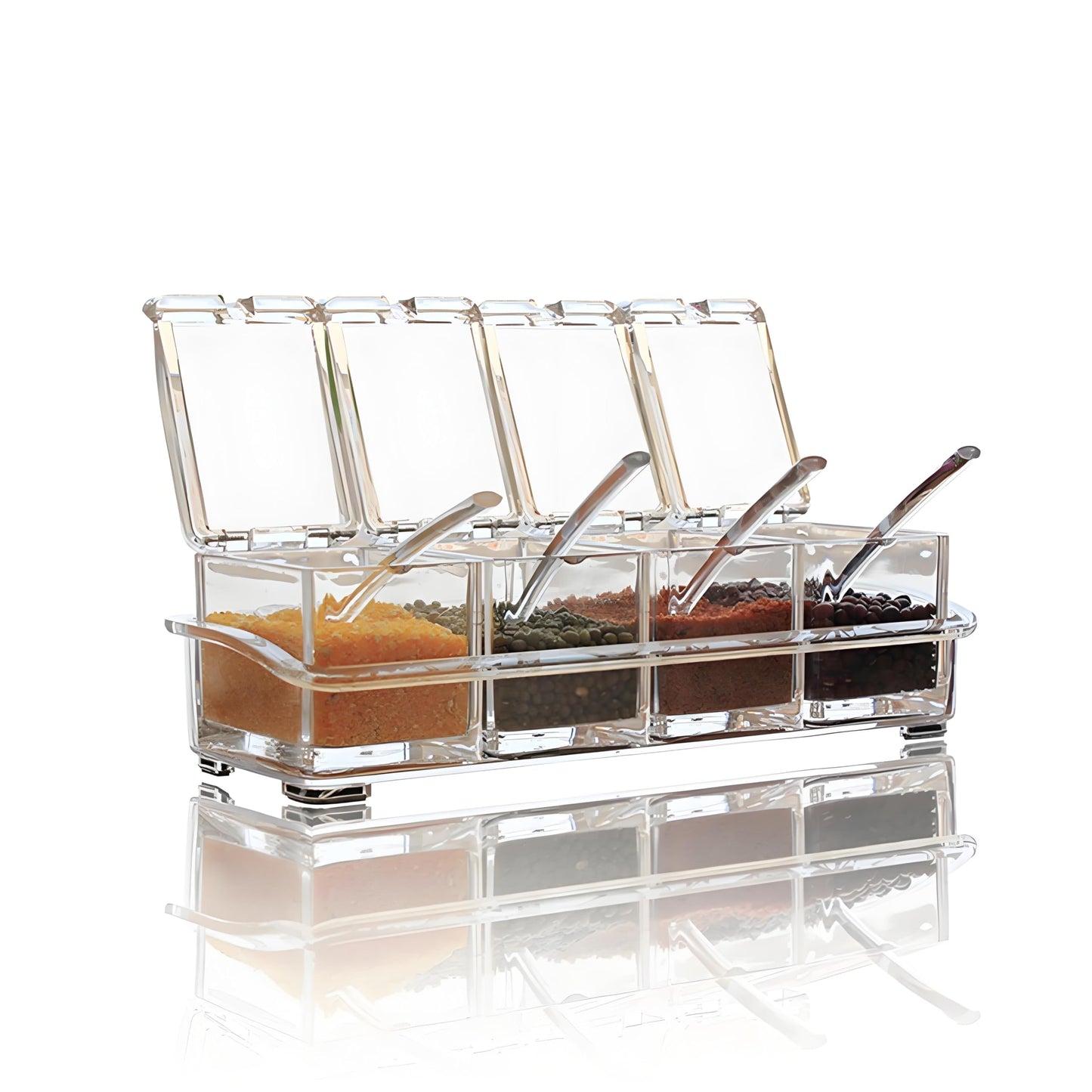 Clear Seasoning Box,V-Resourcing 4 Pieces Clear Seasoning Storage Container for Spice Salt Sugar Cruet,Condiment Jars with Spoons…