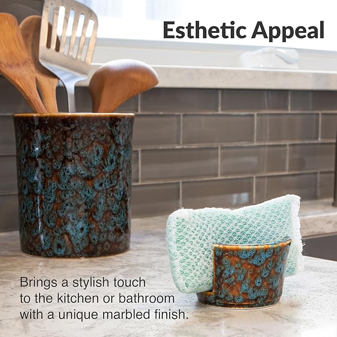 Elevated Lifestyle Ceramic Sponge Holder – Sink Caddy Organizer, Decorative