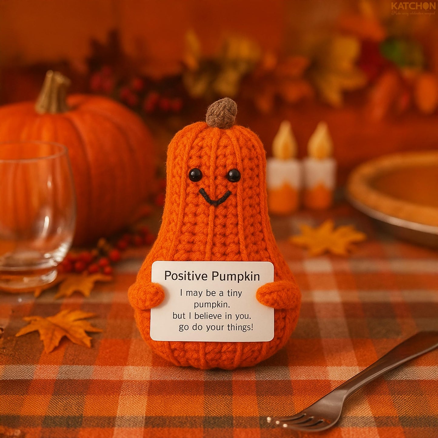KatchOn, Positive Pumpkin Crochet Gift | Halloween Crochet, Tiny Pumpkins, Cute Crochet Pumpkin for Emotional Support, Office Desk Accessories, for Women, Family & Friends