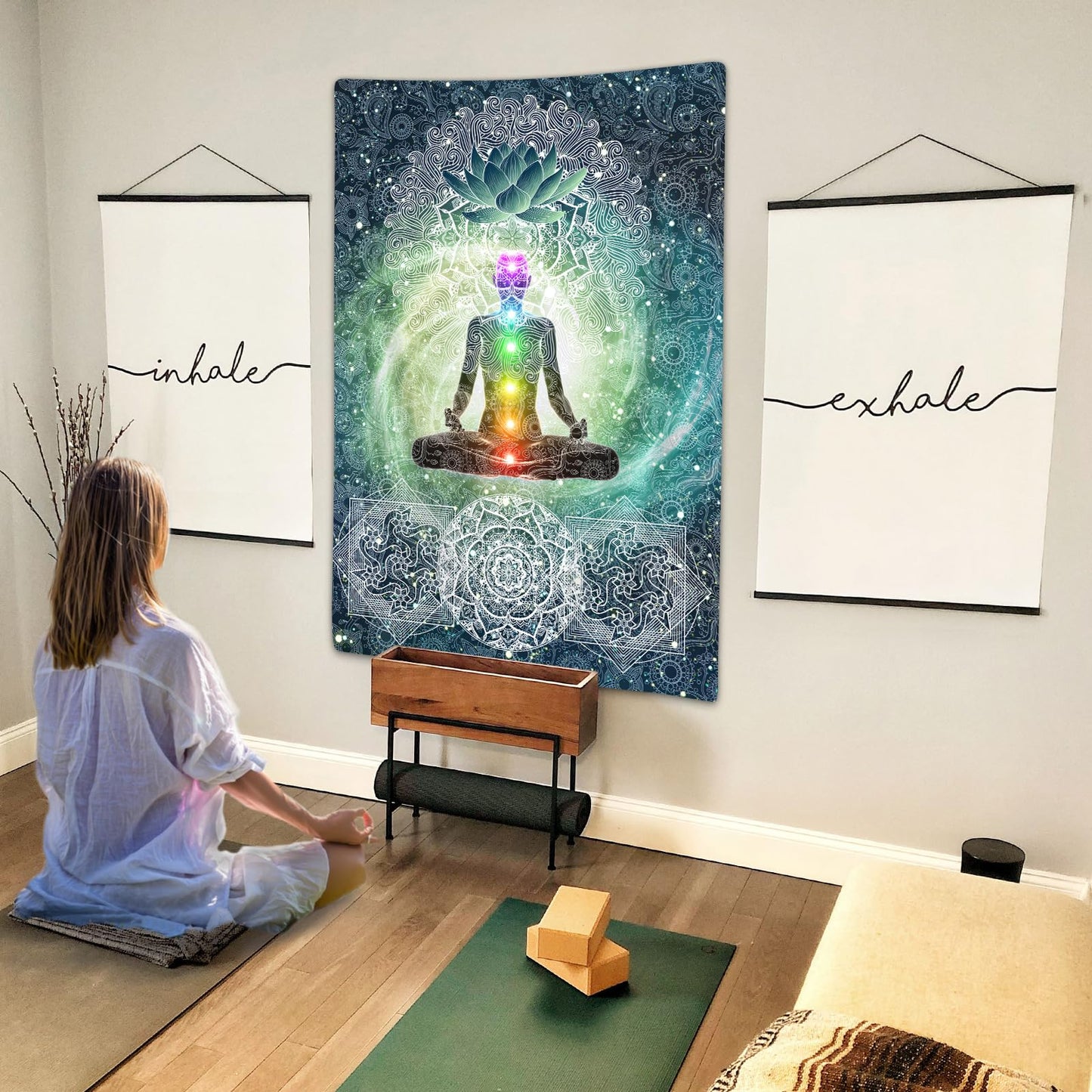 DYNH Meditation Vertical Tapestry, Yoga Decor Tapestry Wall Hanging for Bedroom, Lotus Tapestries Poster Beach Blanket College Dorm Home (40W X 60H)