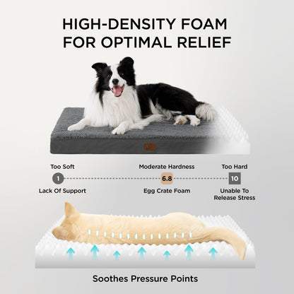 Bedsure Large Dog Bed Washable - Orthopedic Dog Bed and Mattress Mat for Dog Crate with Removable Plush Sherpa Cover, Gifts for Dog, Grey, 91x69x7.6cm