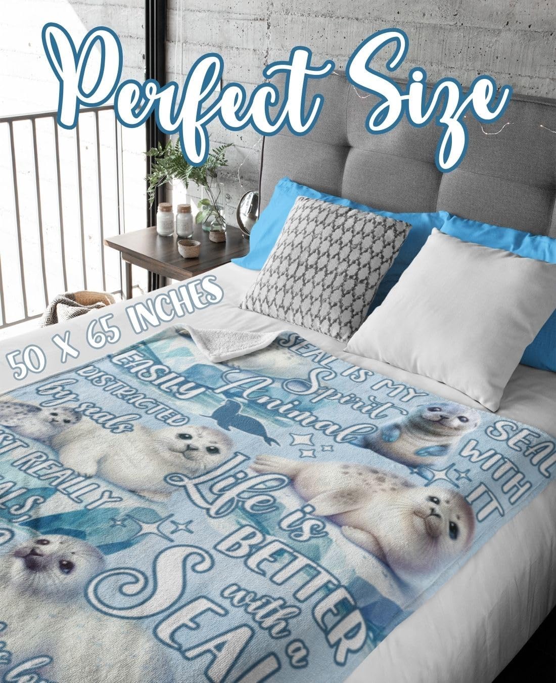 Huglanket Seal Gifts Blanket for Women, Men - Throw Blanket - Birthday Gifts for Seal Lovers - Watercolor - 50" x 65"