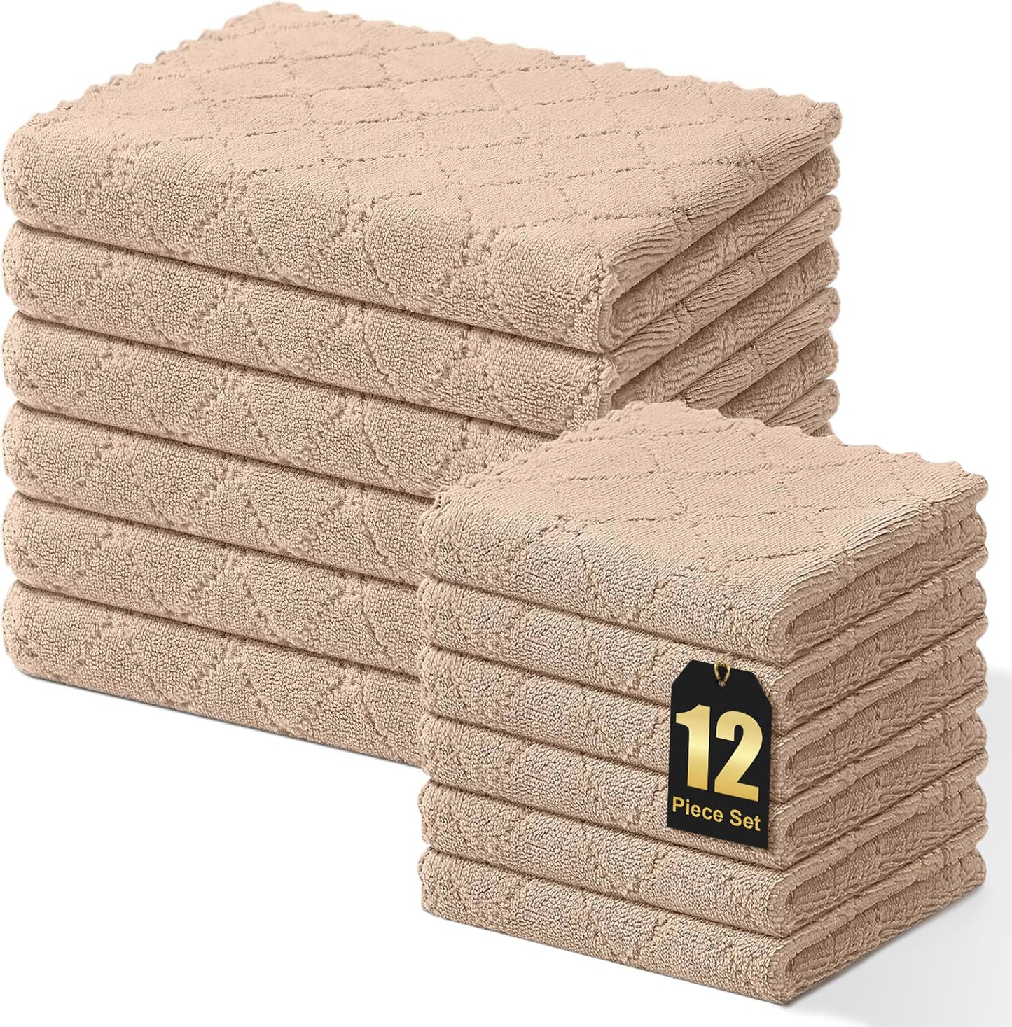 Homaxy 12 Pack Kitchen Dish Cloths (10 x 10 Inches, Grey), Super Soft and Absorbent Coral Velvet Dish Towels, Nonstick Oil Fast Drying Microfiber Cleaning Cloth, No Lint Household Dishcloths