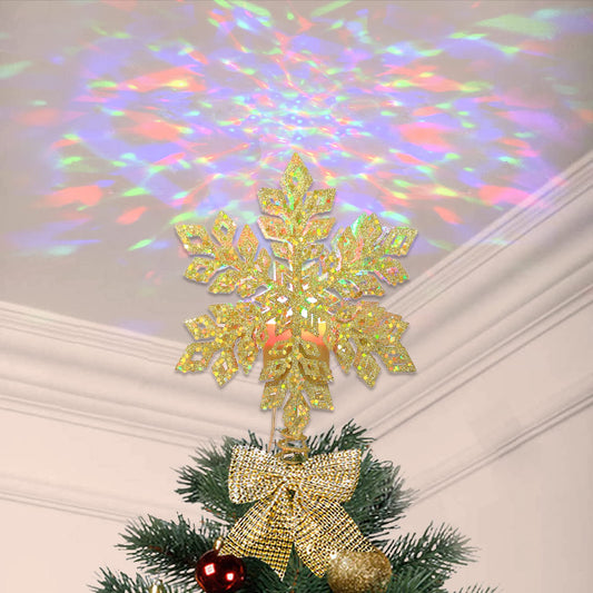 Christmas Tree Topper,Lighted Glitter Snowflake Tree Topper with Neon Lights for Christmas Tree and Holiday Seasonal Decoration(Gold)