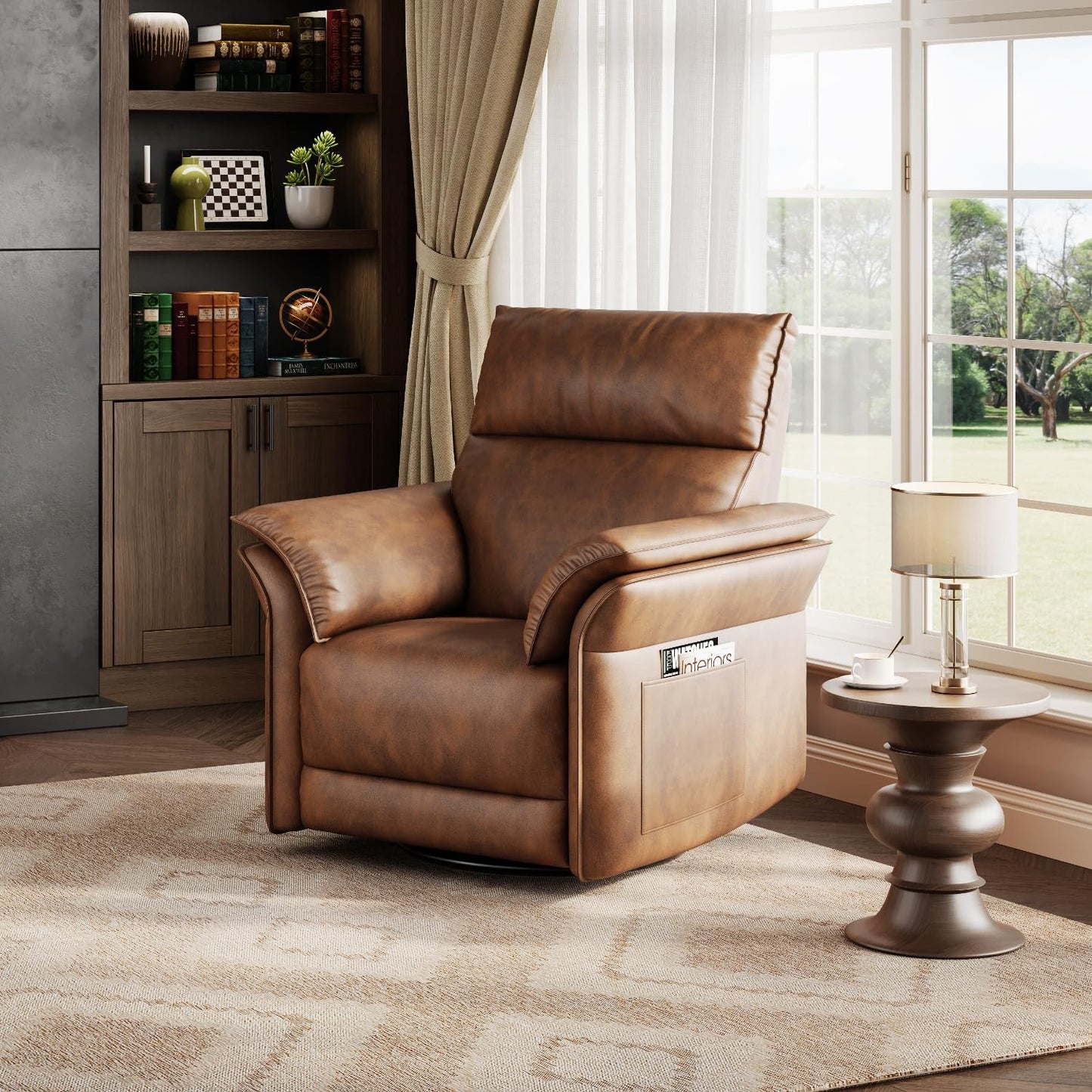 Garvee Power Recliner Glider Chair with Smooth Swivel and Rocking Motion Adjustable Recline USB Charging Port Premium Chenille Fabric and Double Armrests for Living Room and Nursery