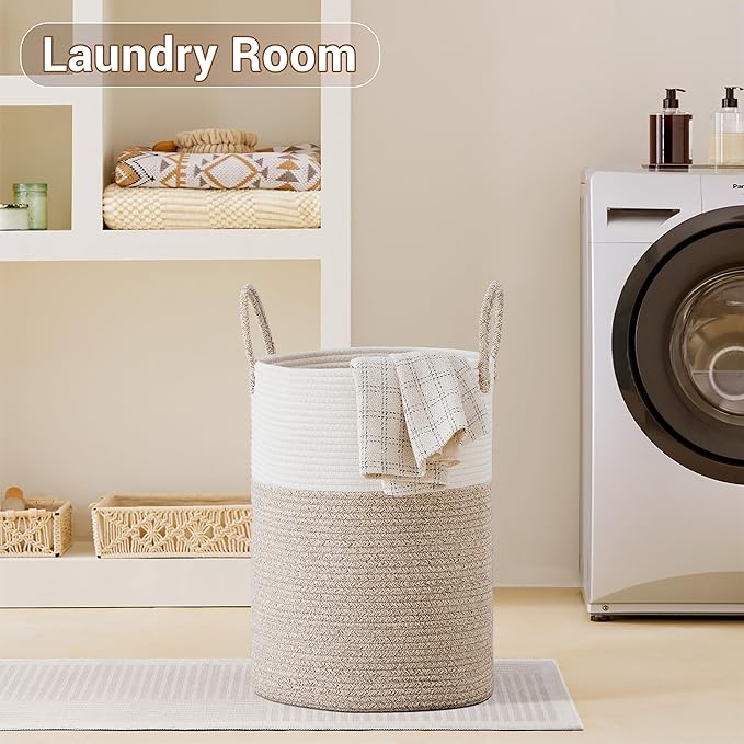 Tall Laundry Basket with Handles, 72L Portable Dirty Clothes Hamper, Boho