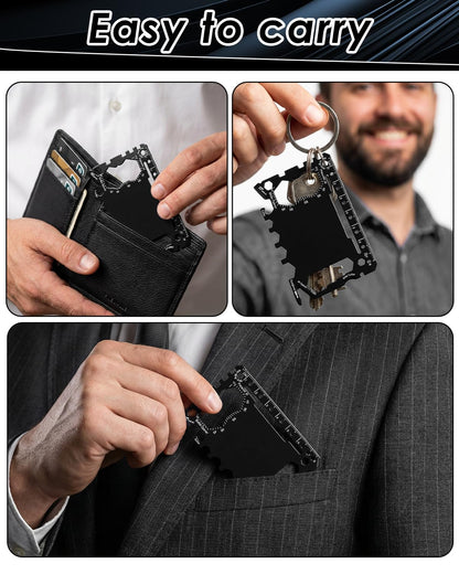 HAYVAN Credit Card Multitool - 12 Set Stainless Steel 46-in-1 Survival Tool Kit, Wallet Multitool Card with Bottle Opener for Camping Outdoor, Bulk Mens Gifts with Gift Envelopes (Black)