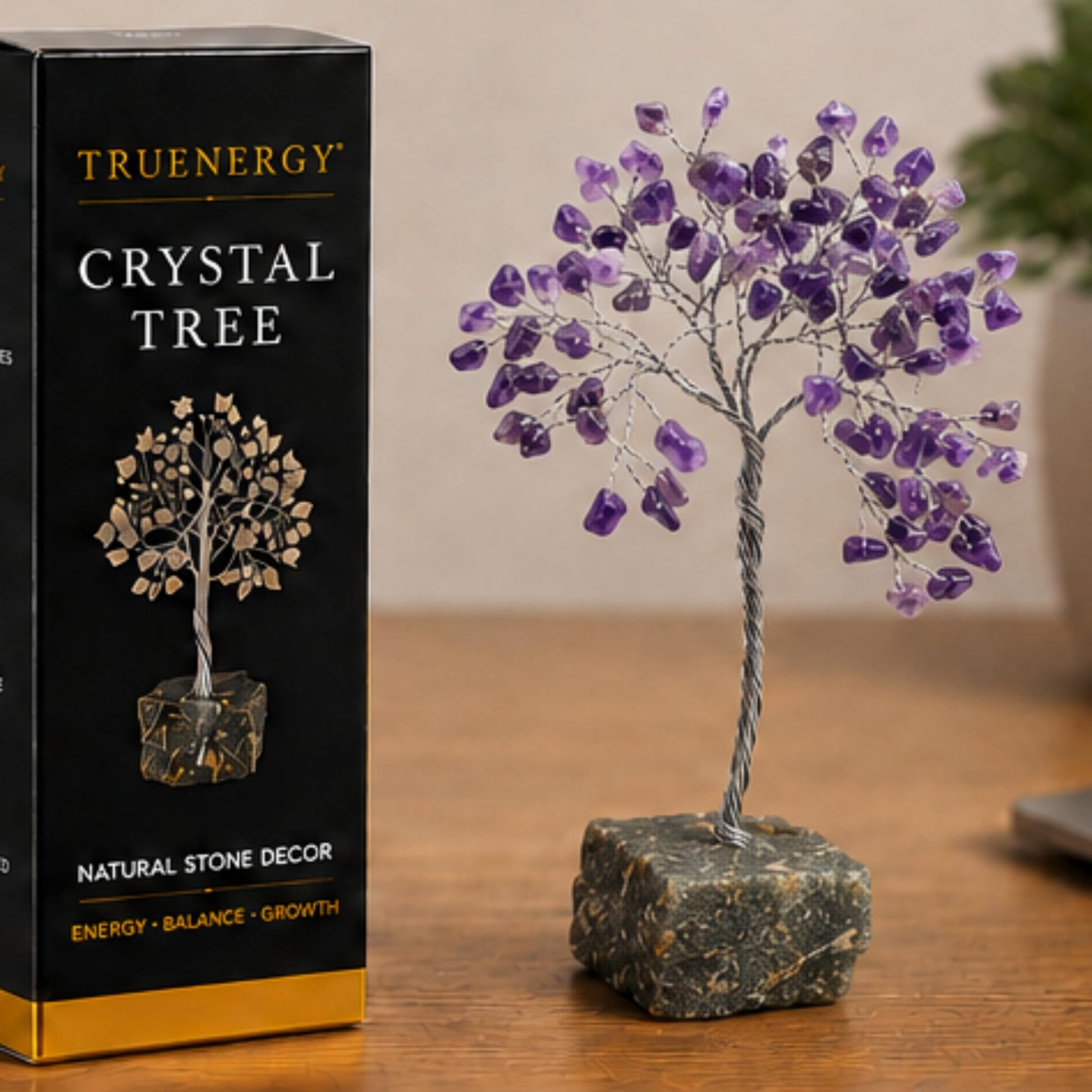 TRUENERGY Amethyst Crystal Tree – 100 Natural Stone Chips on Genuine Rock Base | 7" Handcrafted Wire Tree for Home Decor, Reiki Healing & Meditation | Calm the Mind, Elevate the Spirit | Unique Gift