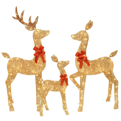 HOYECHI 5 FT Oversized Christmas Decorations Outdoor Lighted Reindeer – 3-Piece 2D Deer Family Set with 160 Warm White LED Lights for Yard, Lawn, Garden & Porch Holiday Display - Gold