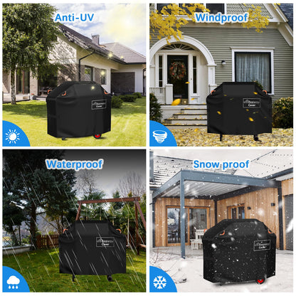 BEEWAY Barbecue Cover, BBQ Grill Cover fits Weber, Brinkmann, Char Broil - Heavy Duty Large BBQ Covers, UV & Waterproof, Rip-proof with Reflective Straps and Storage Bag (145 x 61 x 120cm)