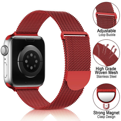 Sunnywoo Metal Stainless Steel Band Compatible with Apple Watch Bands 38mm 40mm 42mm 44mm,Red Loop Adjustable Strap Magnetic Replacement Wristband for iWatch Series 6 5 4 3 2 1 SE for Women Men