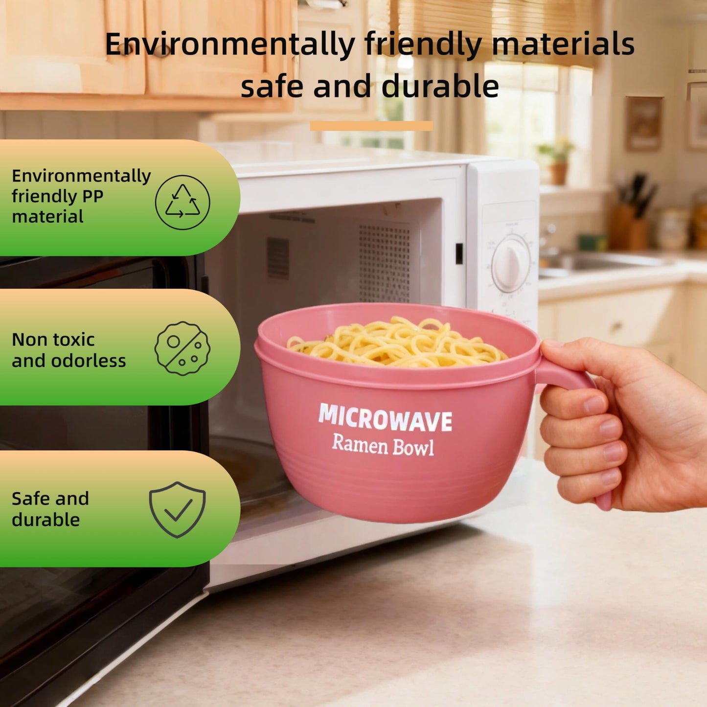Layron Large Ramen Bowl Set, Ramen Noodle Bowls Microwavable 45 oz, Ramen Cooker, Microwave Pasta Cooker, Ramen Bowl Microwave Gift for College Boys Girls Male Female Dorm Room (pink)