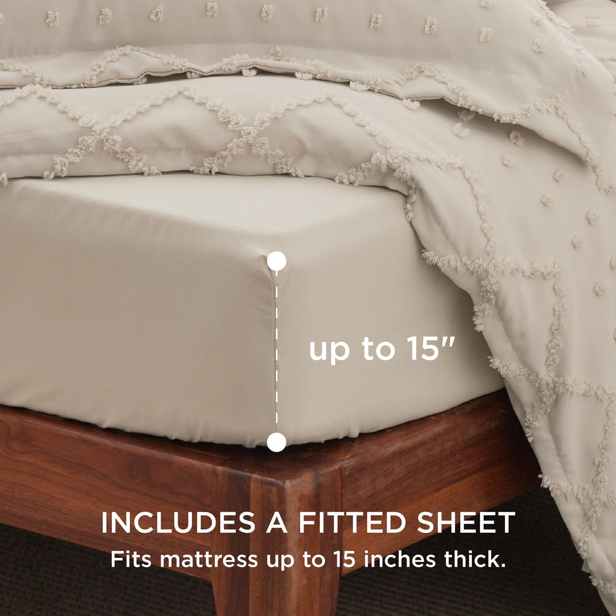 Bedsure Boho Duvet Cover Queen Size with Fitted Sheet - Boho Bedding Comforter Set, 4 Pieces, Includes 1 Duvet Cover 90"x90" with Zipper Closure, 2 Pillow Shams, 1 Fitted Sheet, Beige