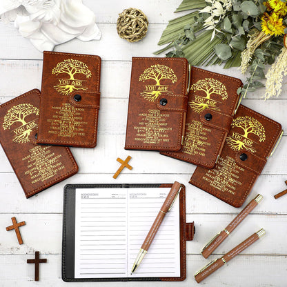 Thenshop 20 Set Christian Gift Man of God Leather Prayer Journal Religious Church Notebook Tree of Life Notepad with Pen Baptism Gift for Pastor Dad Men Women Mothers Fathers Day (Brown)