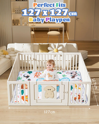 Funsland Baby Play Mat, Foldable Kids Playmat, Cotton Baby Play Mats for Floor, 127x127cm Soft Baby Crawling Mat Pollution-Free, Non-Slip Baby Activity Play Mat for Toddlers 1 2 3 Years Old, Animal