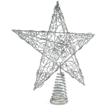 Ornativity Silver Star Tree Topper - Christmas Swirl Design Sparkle 3-D Dimensional Hallow Xmas Trees Top Star Decor Treetop Ornament Decorations