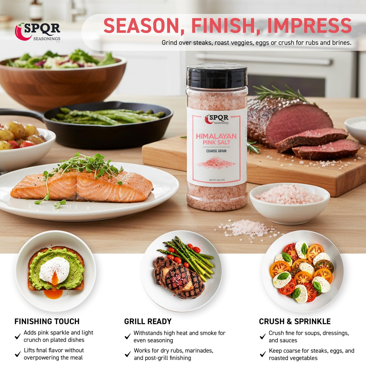 Himalayan Pink Salt Coarse Grain XL 1.2 lb. Bottle Grinder Refill Nutrient and Mineral Dense Salt Crystals by SPQR Seasonings