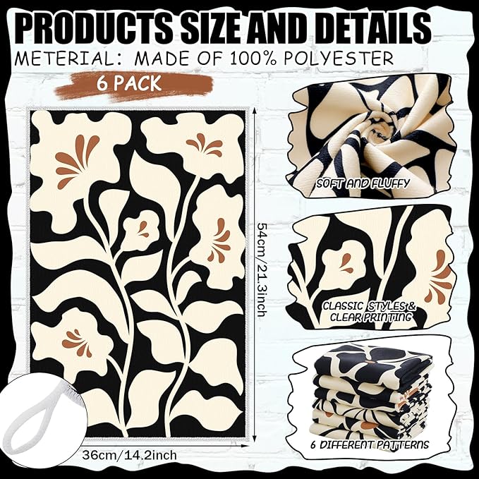 Breling Boho Kitchen Towels Set of 6 Boho Floral Dish Towels Cute Tea Towel