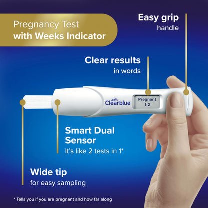 Clearblue Pregnancy Test Double-Check & Date Combo Pack, Result As Fast As One Minute (Visual Stick) & Tells You How Many Weeks (Digital Stick), 2 Tests (1 Digital, 1 Visual), Packaging May Vary