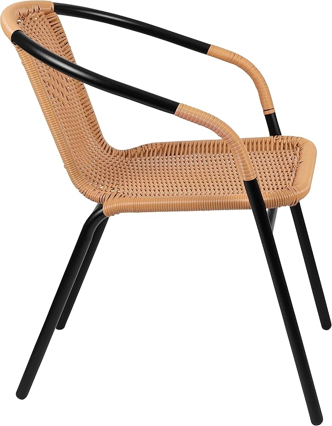 Flash Furniture Lila 2 Pack Beige Rattan Indoor-Outdoor Restaurant Stack Chair