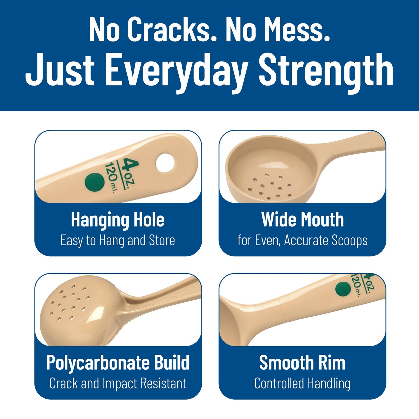 Carlisle FoodService Products Measure Miser Plastic Perforated Measuring Spoon with Short Handle, 4 Ounces, Beige