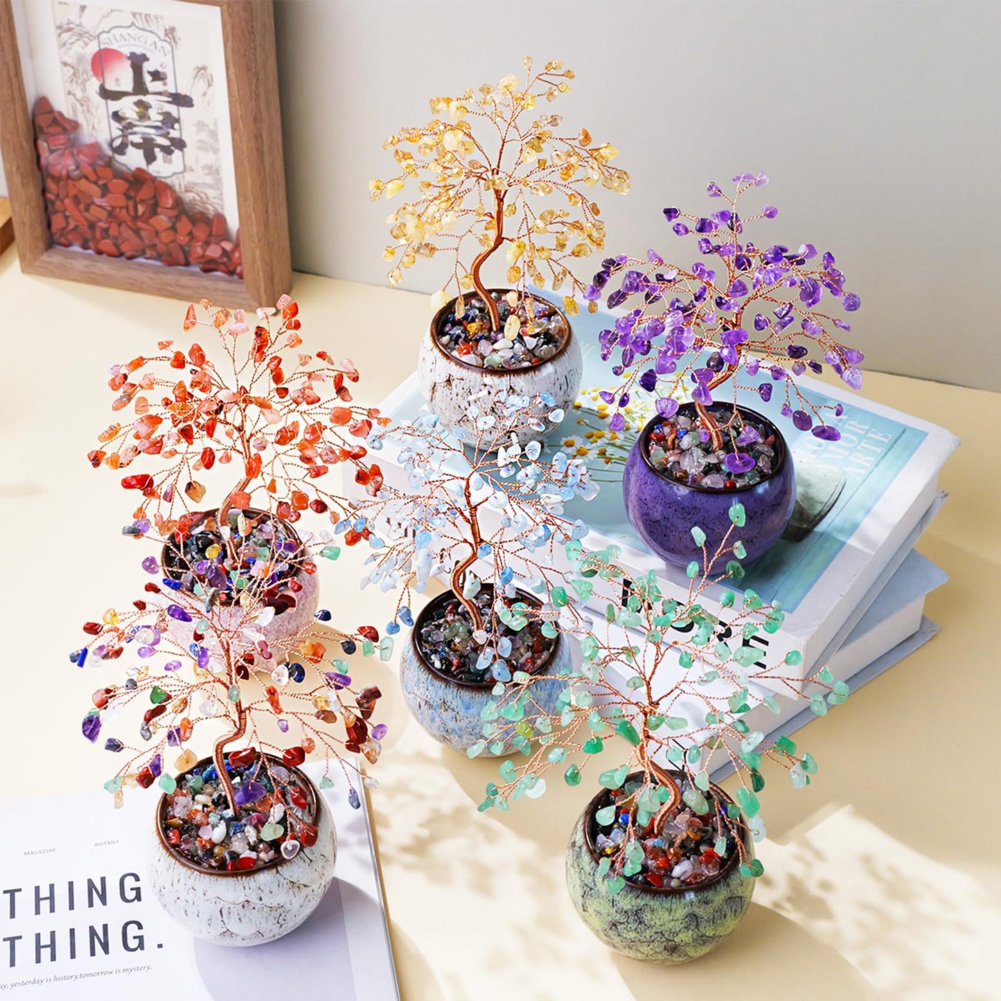 Runyangshi Aquamarine Crystal Tree of Life - 8" Large Natural Chakra Healing Crystal Tree, Bringing Money, Good Luck, Positive Energy for Home Decor, Feng Shui Gifts, Office Desk Ornament