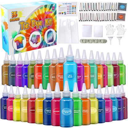 PATIFEED Tie Dye Kit for Kids, 35 Colours Tie-Dye Set, Tye Dye Kit for Clothes, Games & Activities, Ideal Art and Craft Kit for Kids and Adults