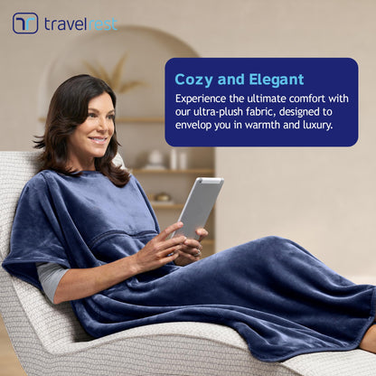 Travelrest 4-in-1 Travel Blanket - Pillow Blanket for Airplanes, Compact, Built in Carry Case, Ultra Plush and Soft for Long Travels, Wearable, Zippered Pocket