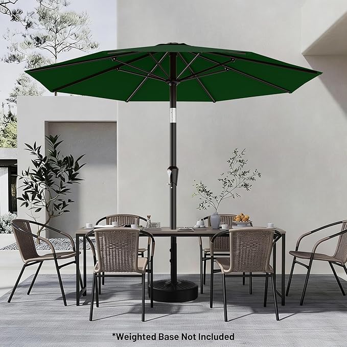 AreShark 9 FT Patio Umbrella for Outdoor, Outdoor Table Umbrella with Push Button Tilt and Crank, Outdoor Patio Umbrellas with 8 Sturdy Ribs for Market, Garden, Pool (Dark Green)