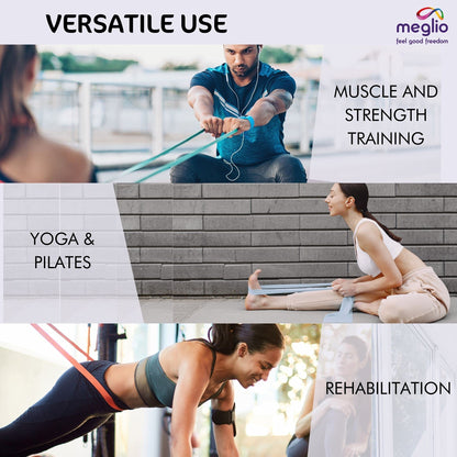Meglio Resistance Bands Roll - Latex Free Exercise Bands for Building Strength, Pilates Band for Fitness, Flexibility, Physiotherapy, Stretching & Yoga Bands | (46 Meter)
