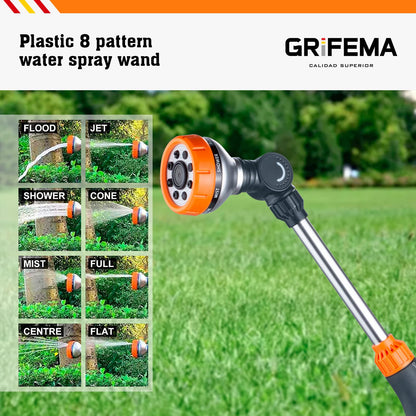 GRIFEMA GE1305 Watering Lance, Extended Hose Pipe Spray Gun with 8 Modes, Watering Wand for Hanging Basket Watering, Lawn Watering, Car Washing, Pet Bathing [Amazon Exclusive],Orange/Black