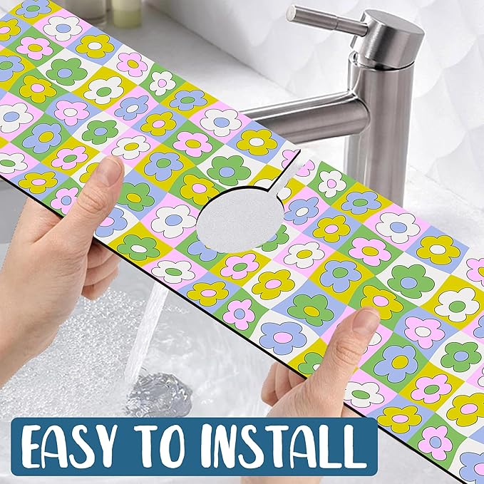 Cute Flowers Sink Splash Guard Retro Floral Faucet Absorbing Mat Fast Drying