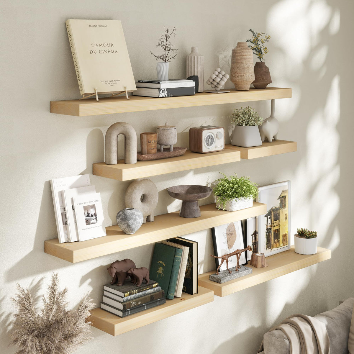 Marsmiles Natural Floating Shelves for Wall - 24 Inch Unfinished Wooden Floating Shelves Set of 2-24 Inch Wide x 7.7 Inch Deep x 1.6 Inch Thick Natural Wood Shelves for Room Wall