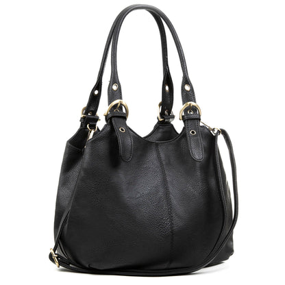 AOSSTA Women's Tote Bag Multi Pockets Soft Leather Hobo Shoulder Bags With Long Strap Ladies Handbags Large Crossbody Bags (Black)